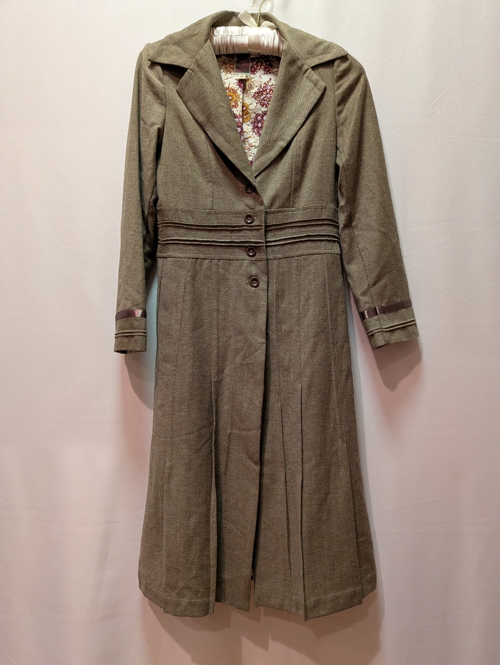 Women’s Long Tailored Coat - Dark Beige Tweed